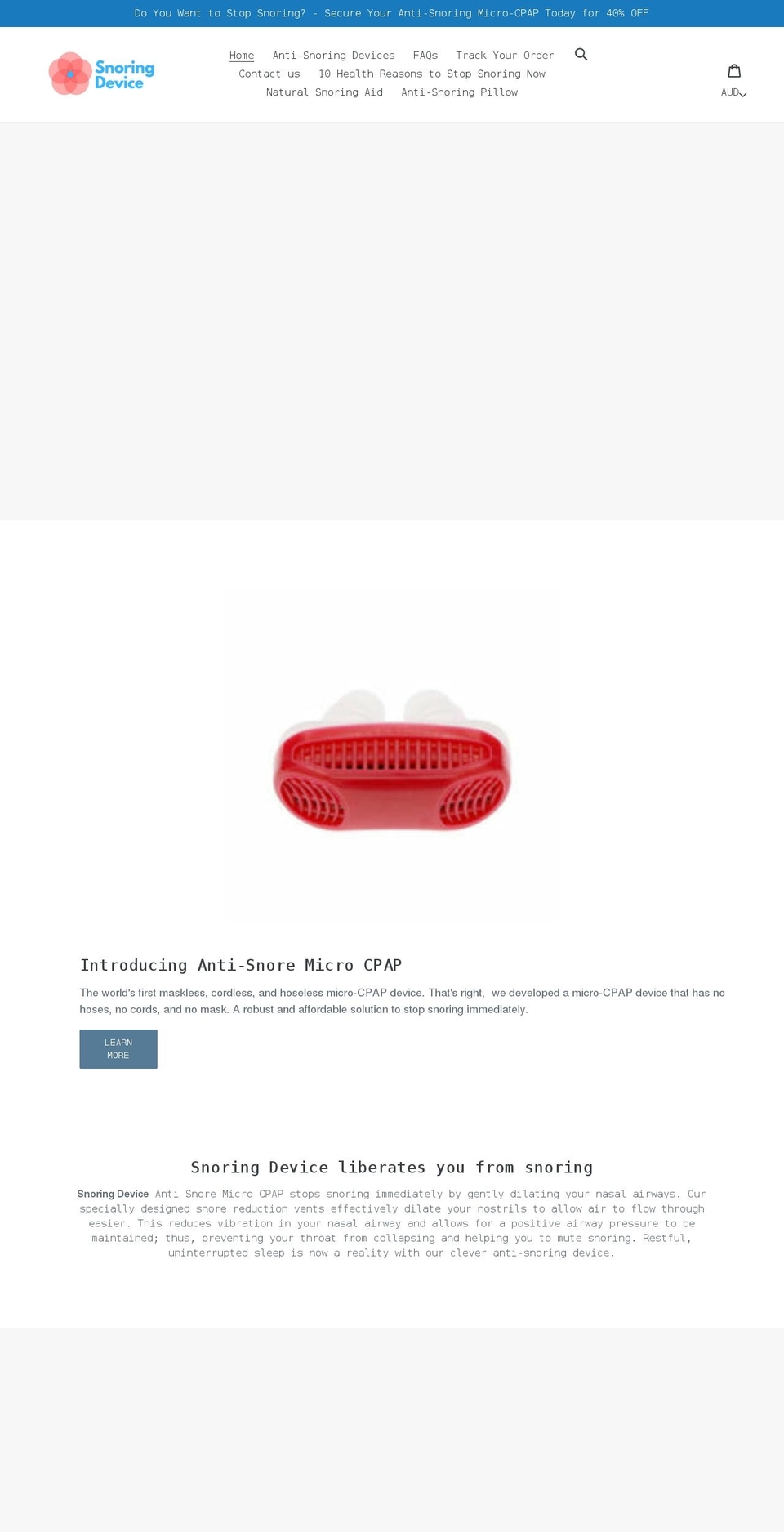 snoringdevice.com.au shopify website screenshot