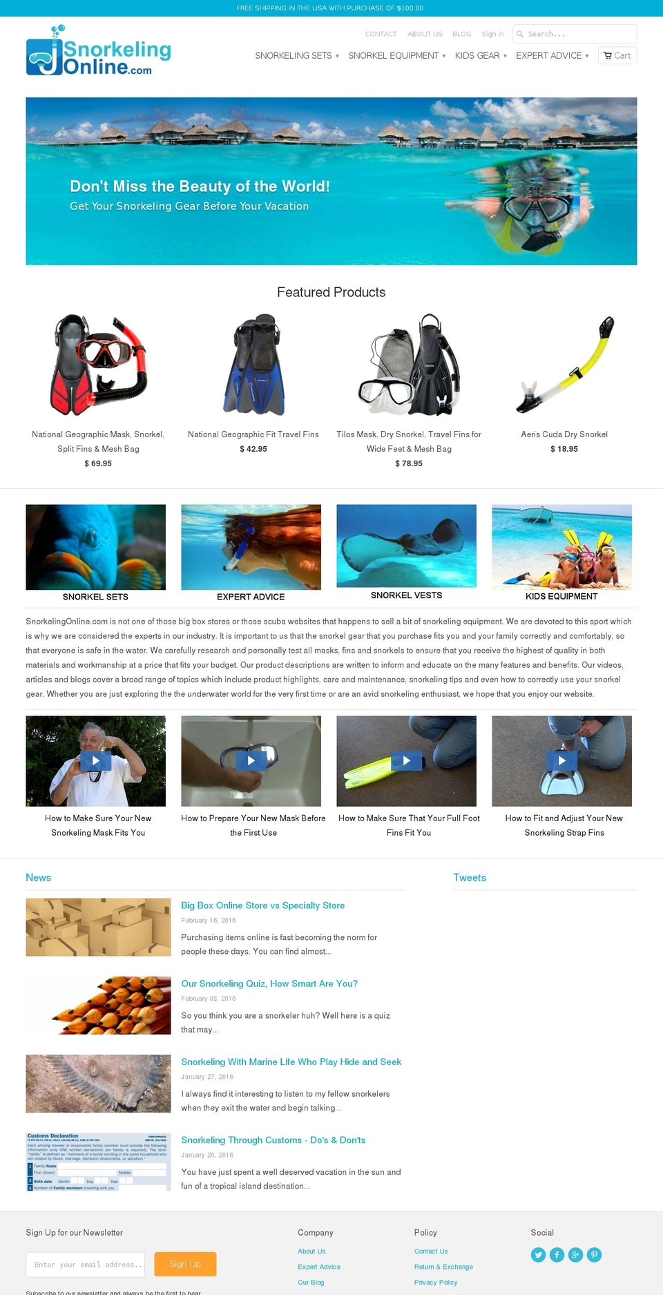 snorkelingonline.com shopify website screenshot