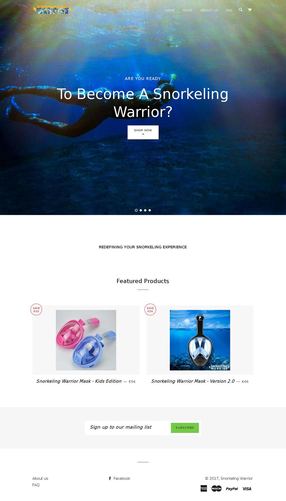snorkelingwarrior.com shopify website screenshot