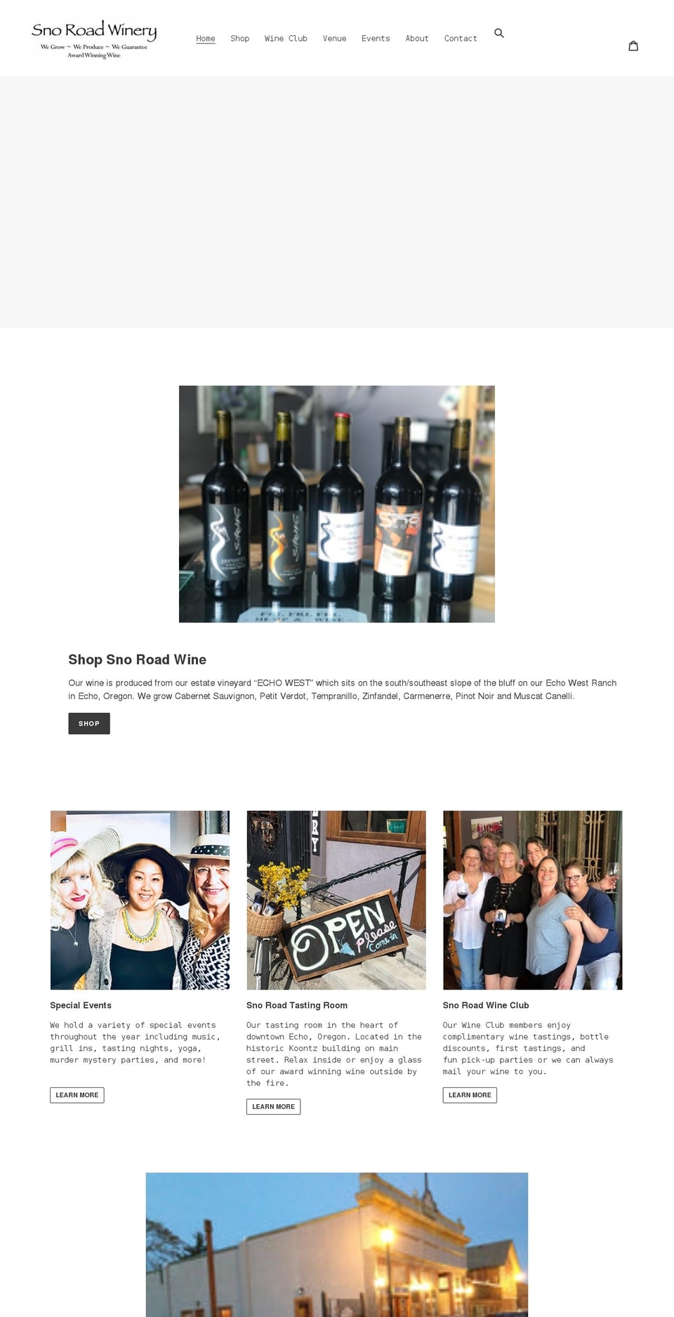 snoroadwinery.com shopify website screenshot