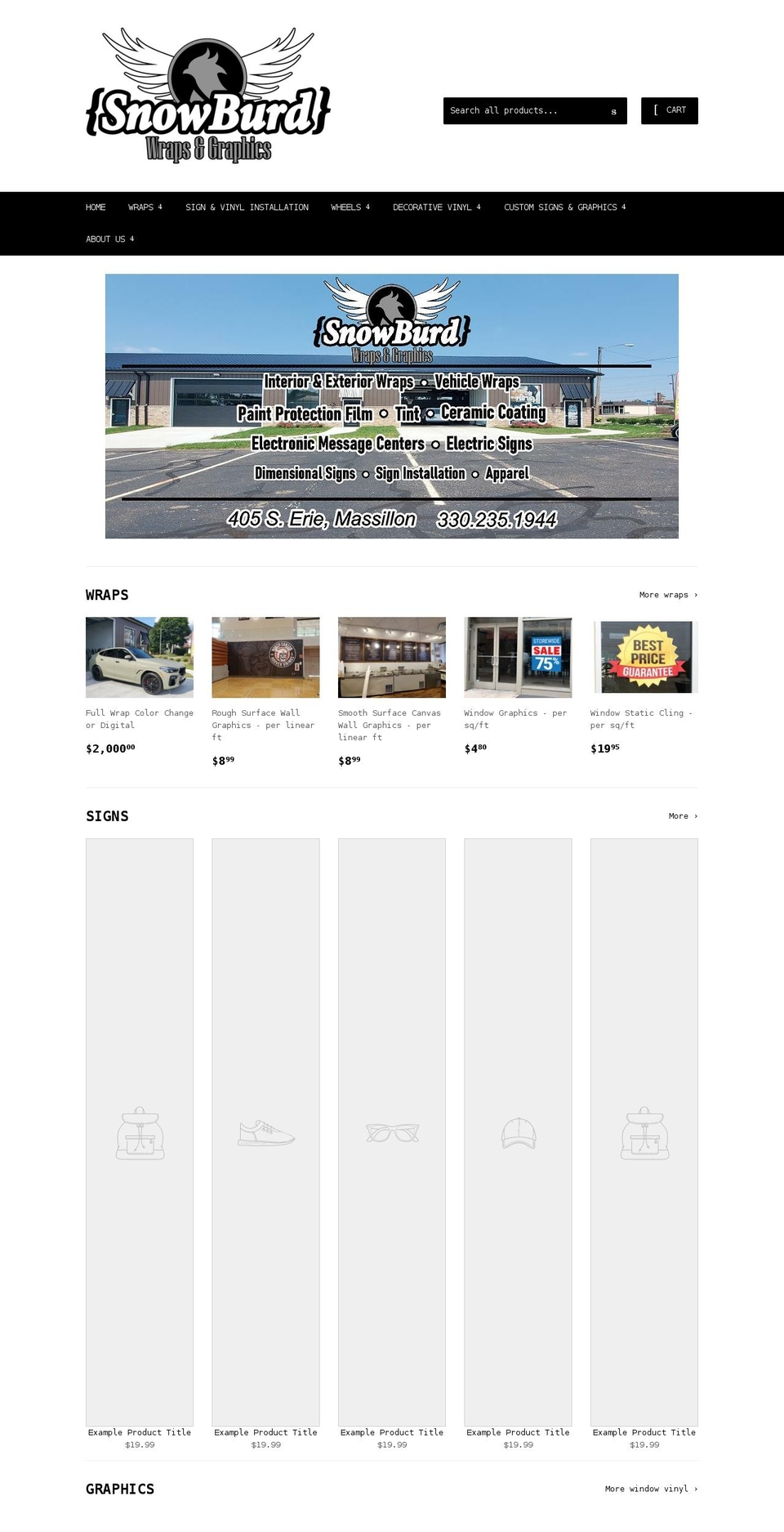 snowburd.com shopify website screenshot