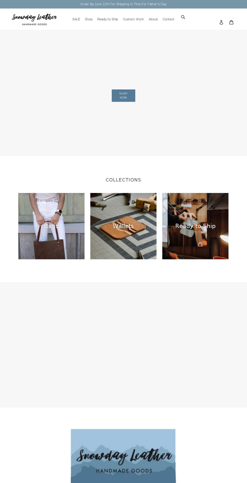 snowdayleather.com shopify website screenshot