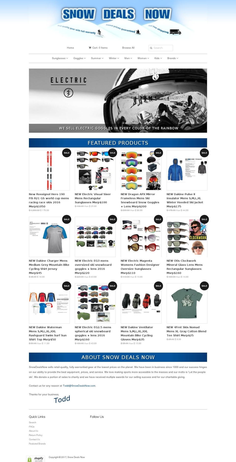 snowdealsnow.com shopify website screenshot