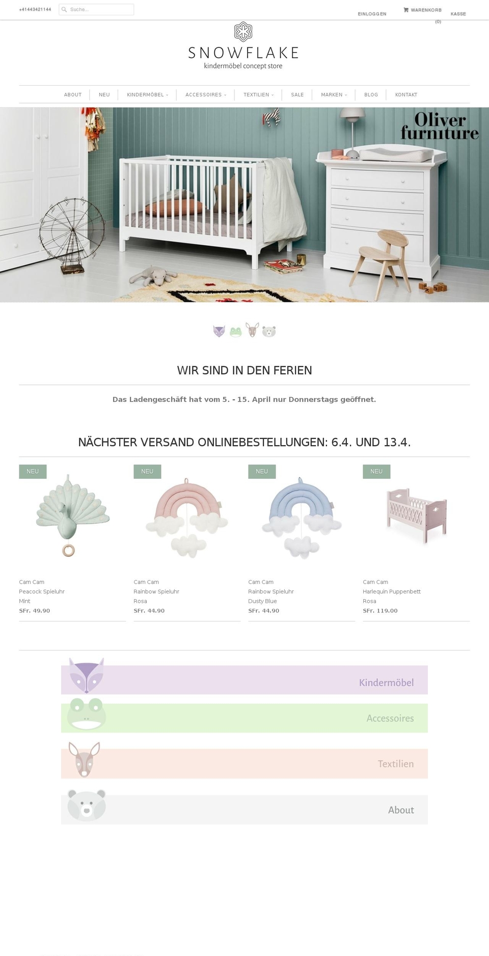 snowflake-kindermoebel.ch shopify website screenshot