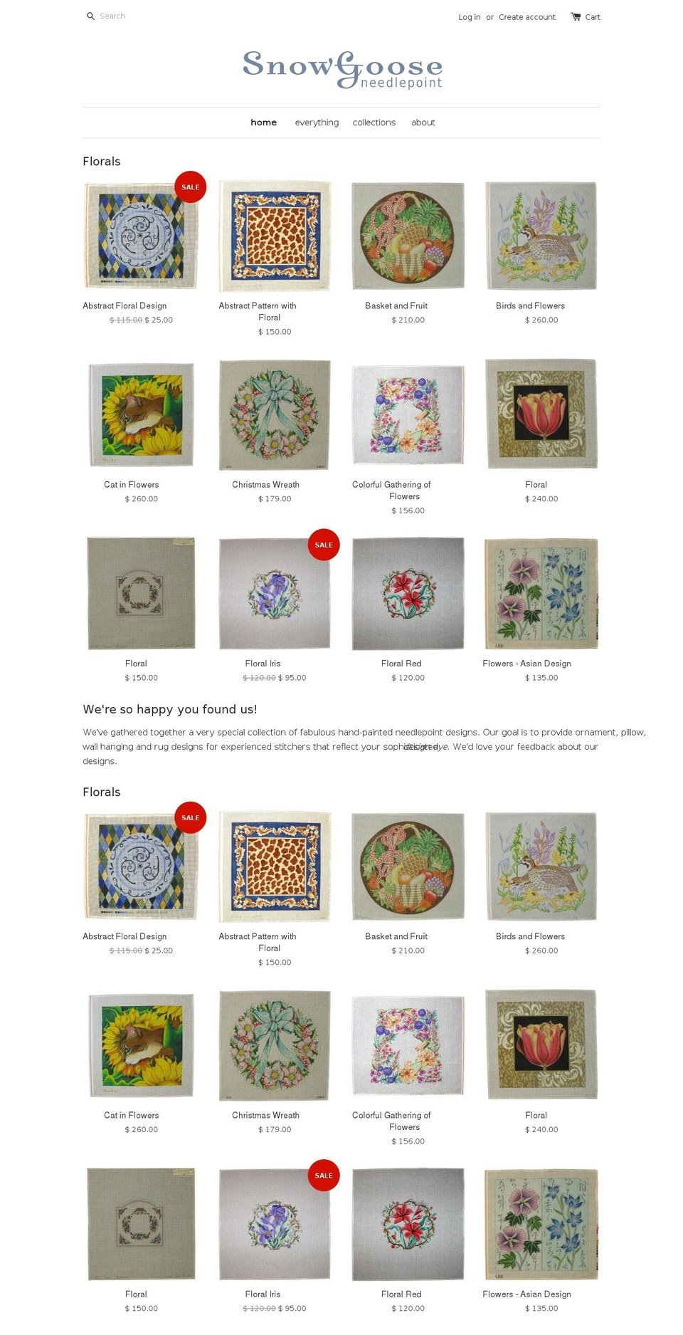 snowgooseneedlepoint.com shopify website screenshot