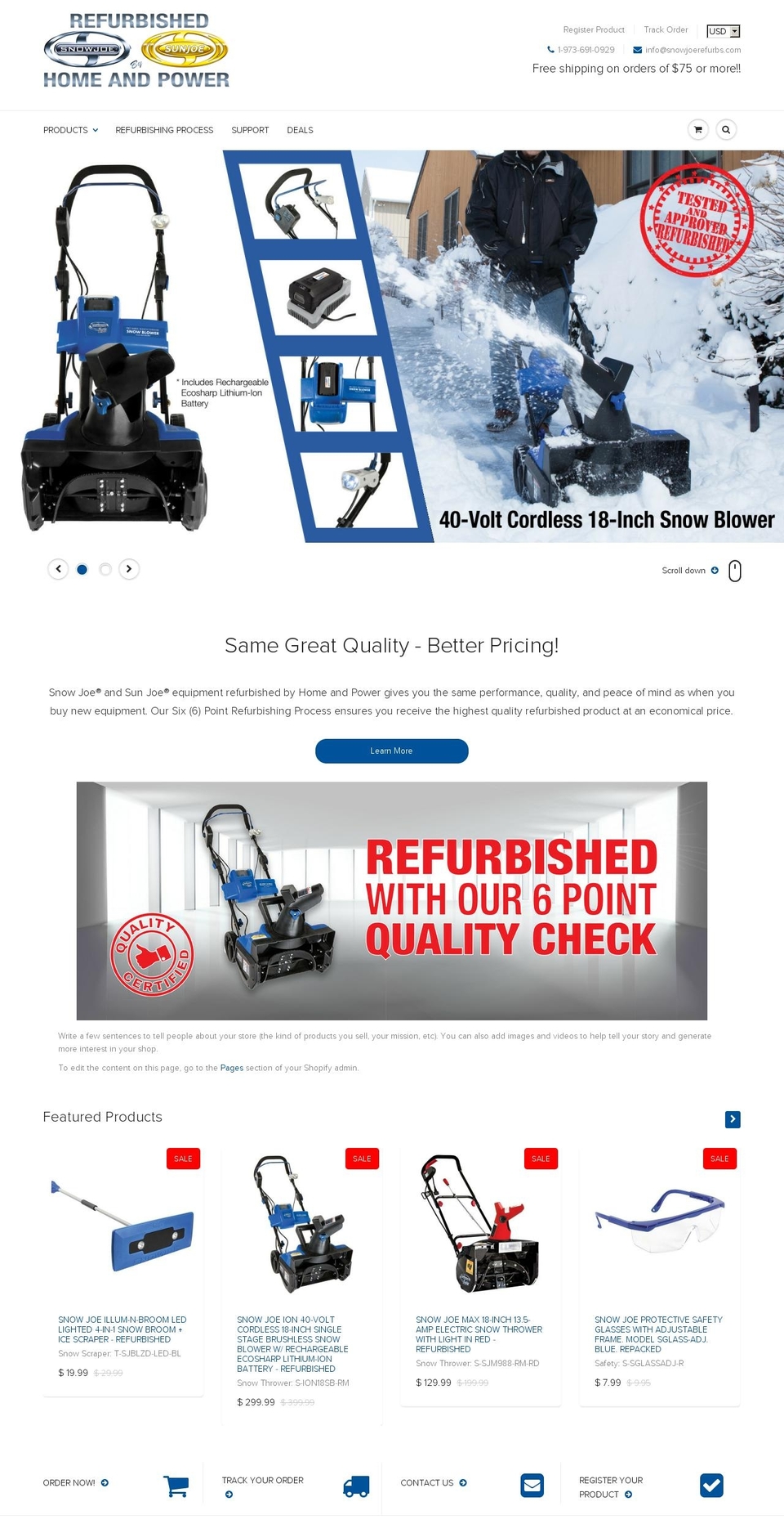 snowjoerefurbs.com shopify website screenshot