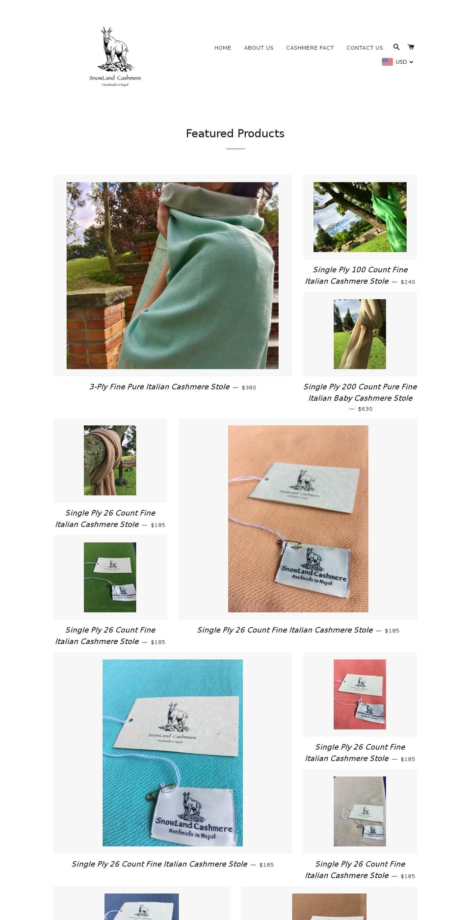 snowlandcashmere.com shopify website screenshot
