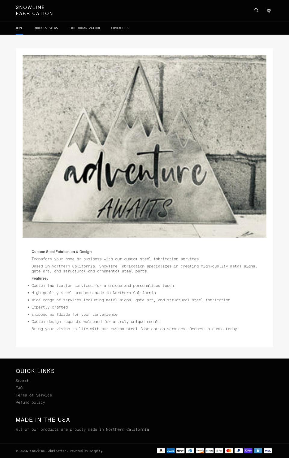 snowlinefabrication.com shopify website screenshot