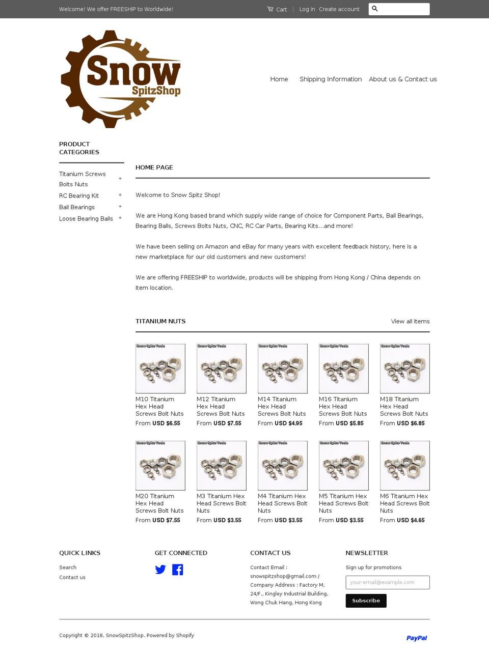 snowspitzshop.com — Shopify storefront screenshot