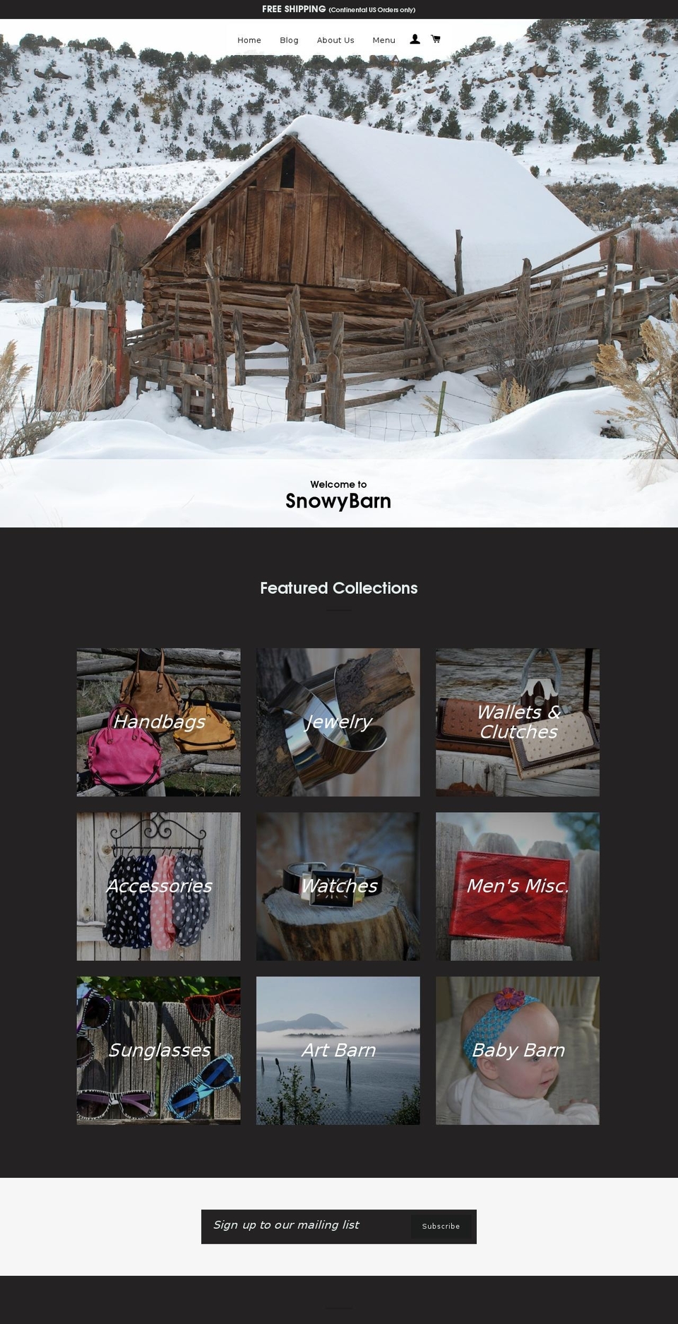 snowybarn.com shopify website screenshot