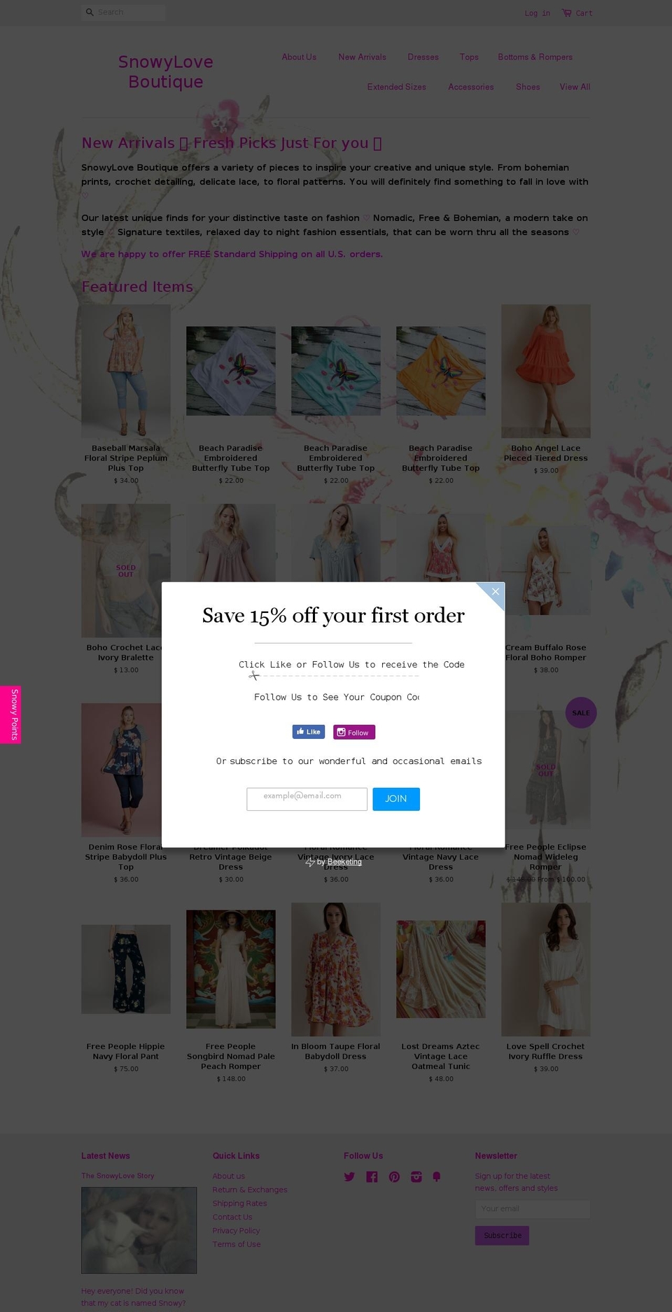 snowyloveboutique.com shopify website screenshot