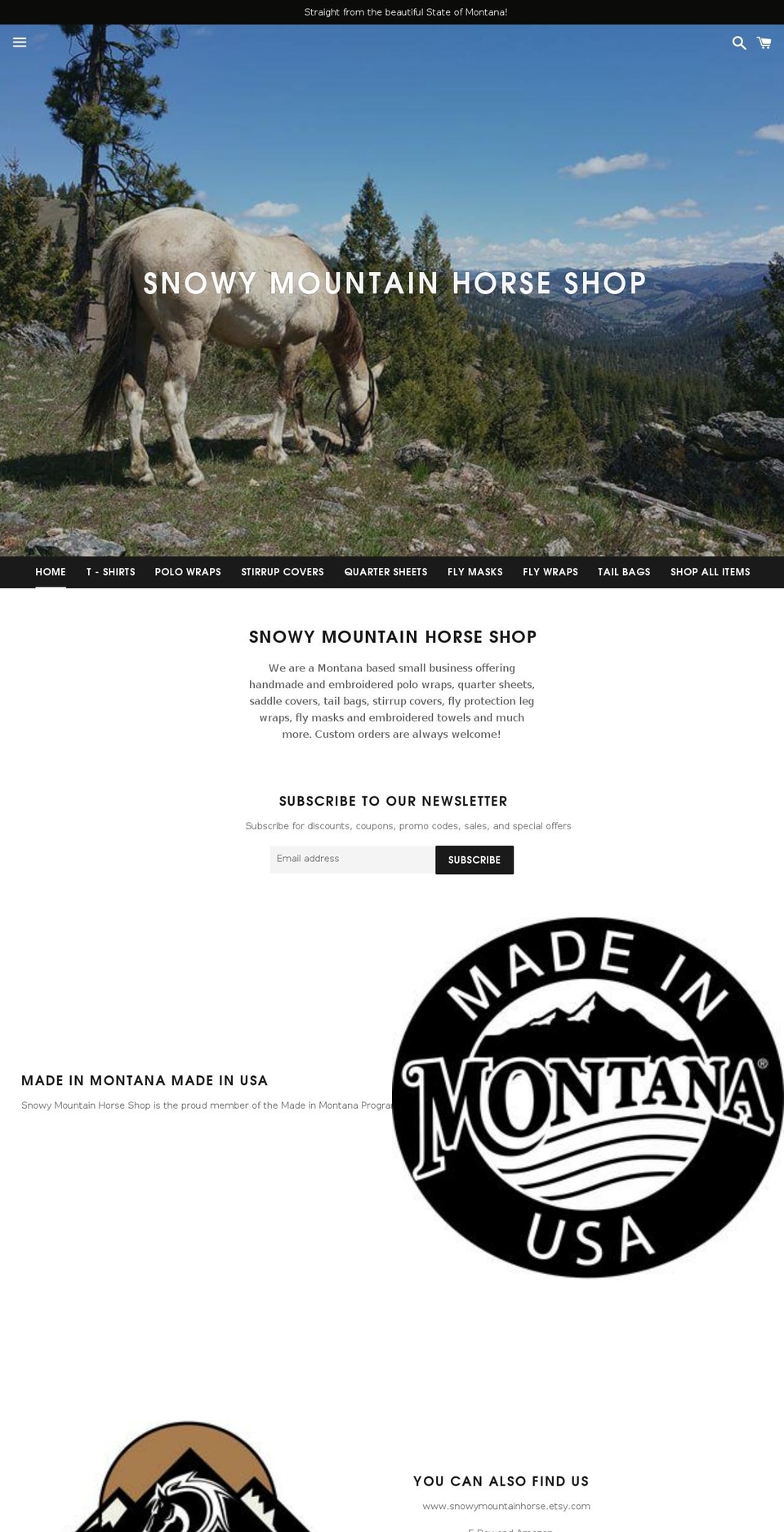 snowymountainhorseshop.com — Shopify storefront screenshot