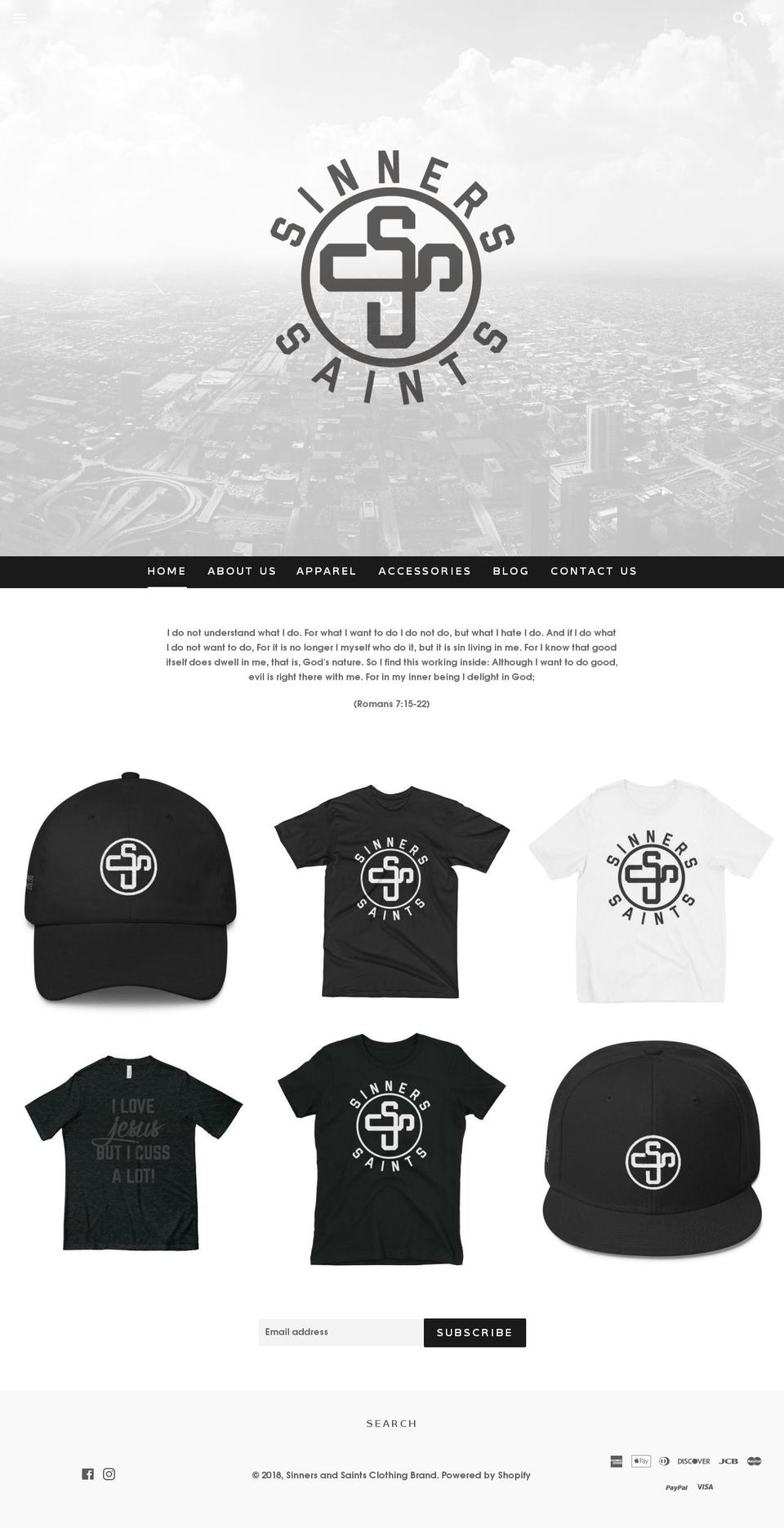 snrsandsaints.com — Shopify storefront screenshot