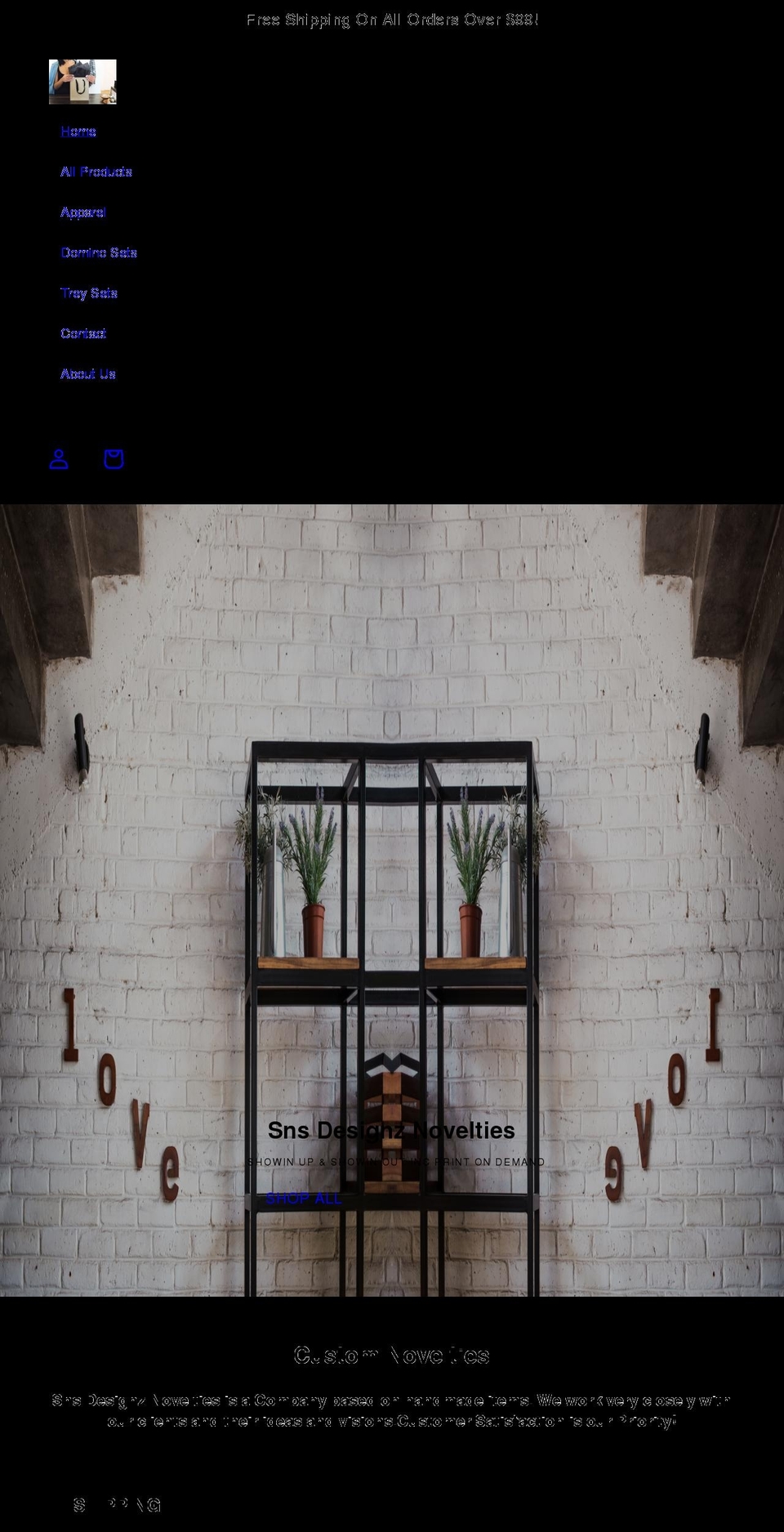 snsdesignz.com shopify website screenshot