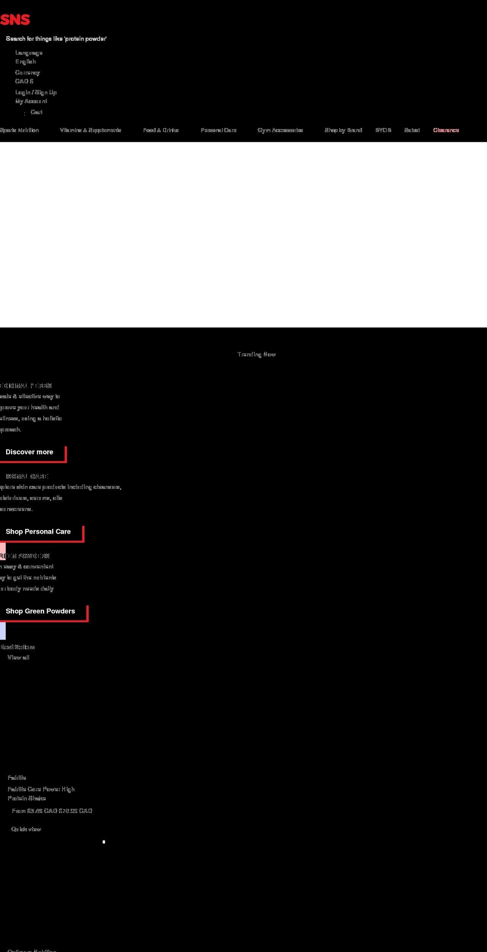 snshealth.com shopify website screenshot