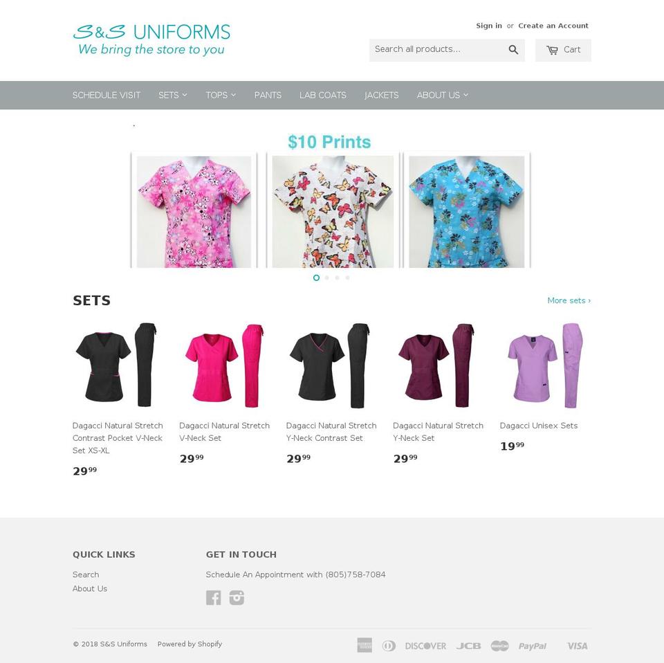 snsmedicalscrubs.com shopify website screenshot