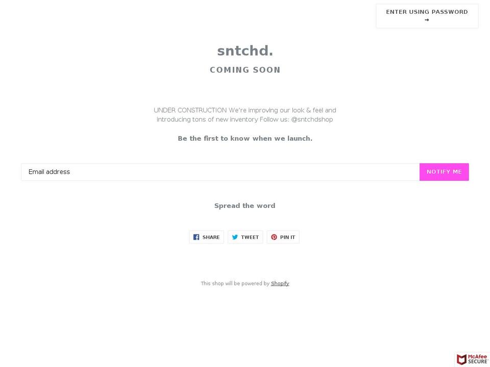 sntchd.com shopify website screenshot