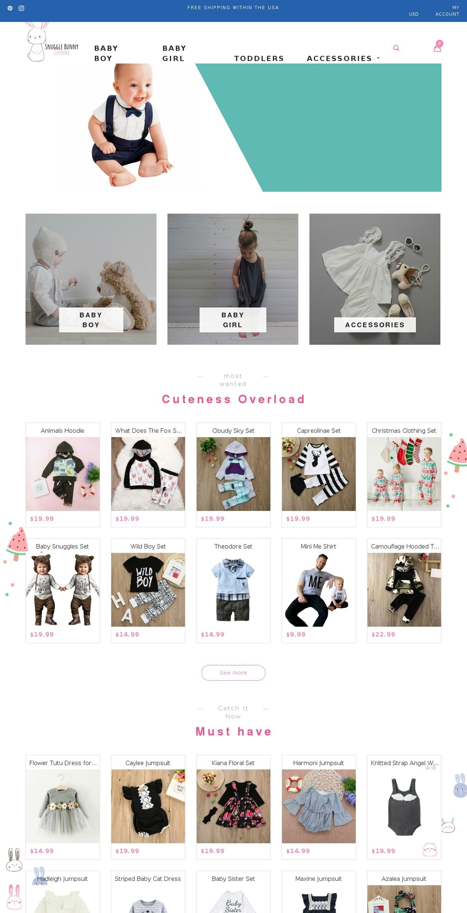 snugglebunnyclothing.com — Shopify storefront screenshot