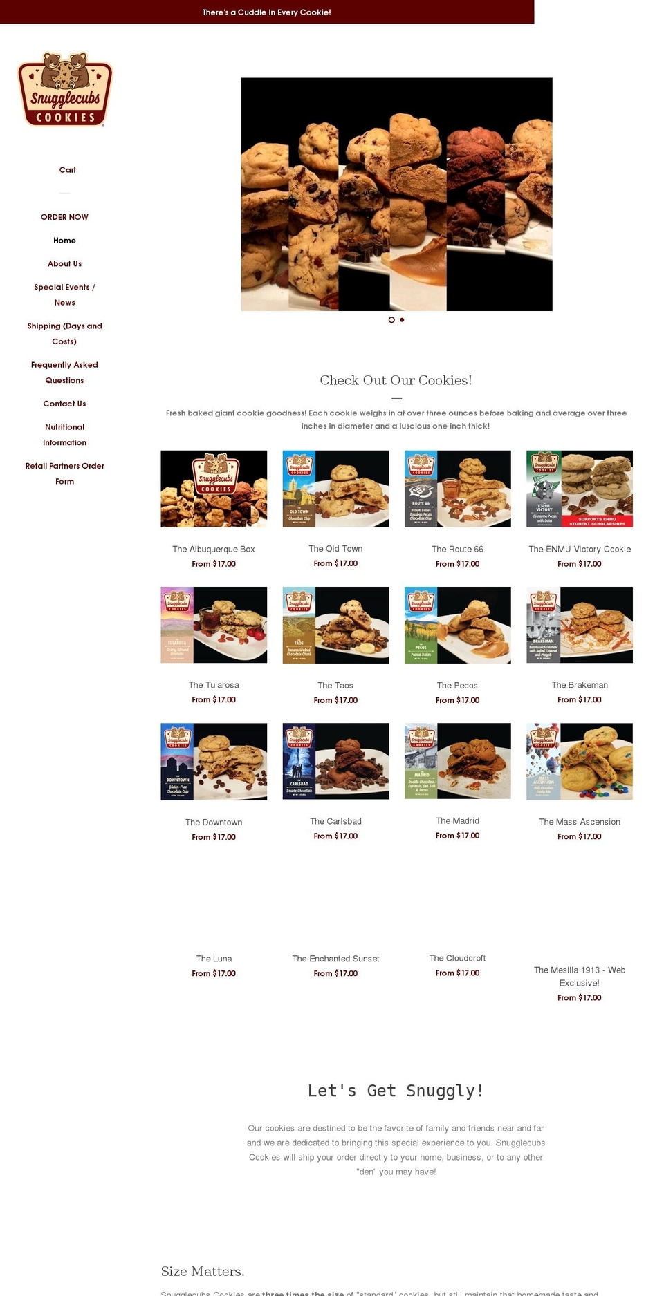 snugglecubscookies.com shopify website screenshot