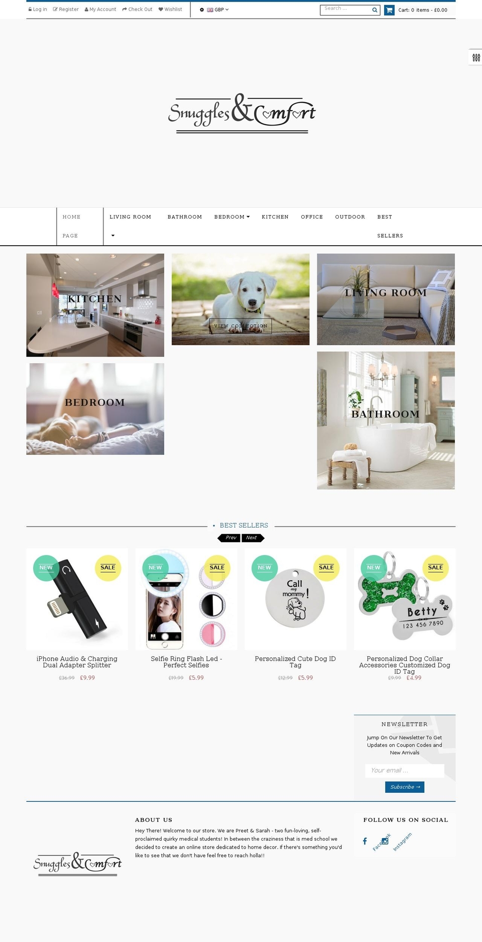 snugglesandcomfort.com — Shopify storefront screenshot
