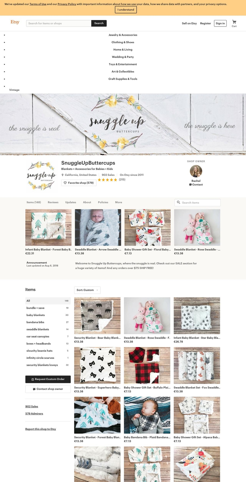 snuggleupbuttercups.com shopify website screenshot