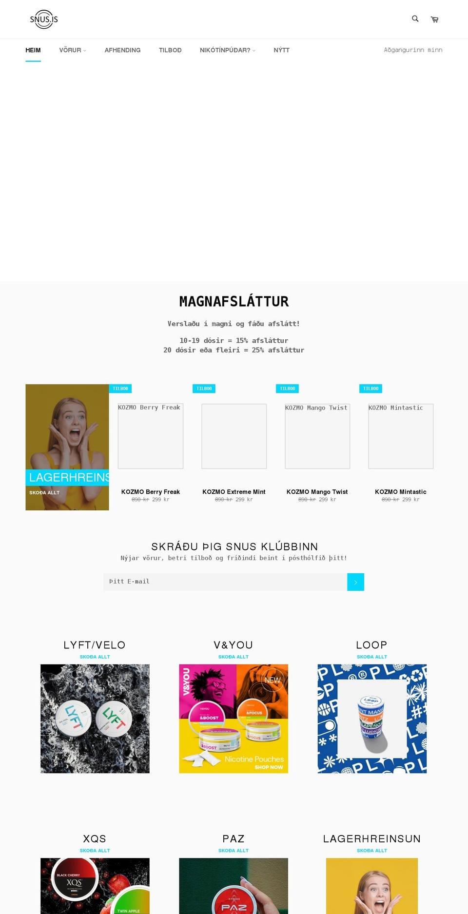 snus.is shopify website screenshot