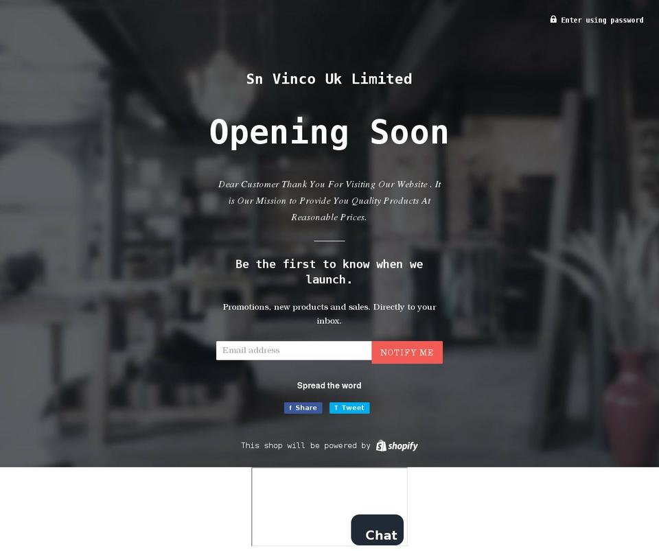 snvinco.com shopify website screenshot