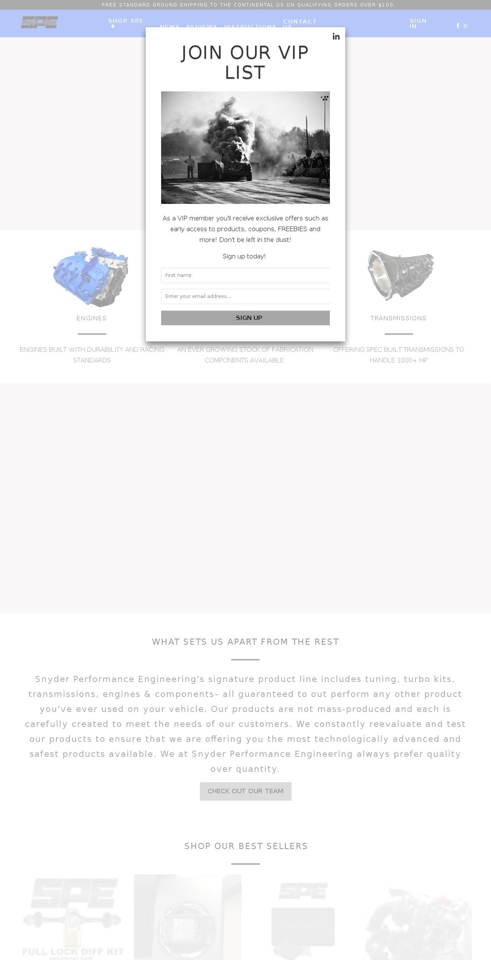 snyderperformanceengineering.com — Shopify storefront screenshot