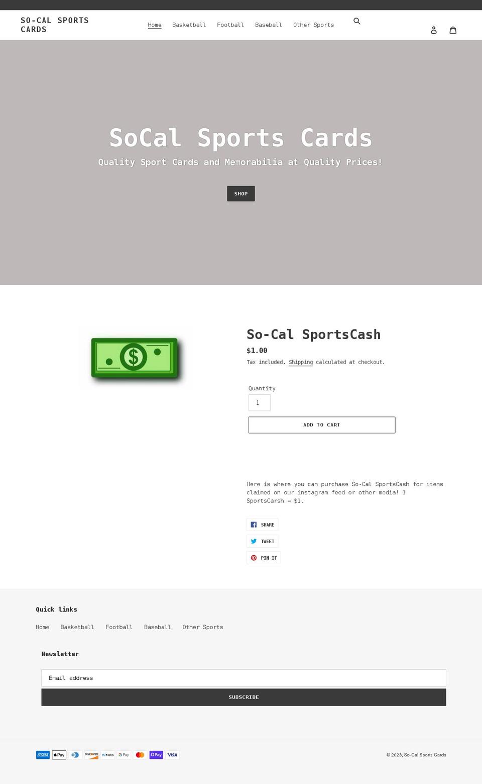 so-calsportscards.com shopify website screenshot