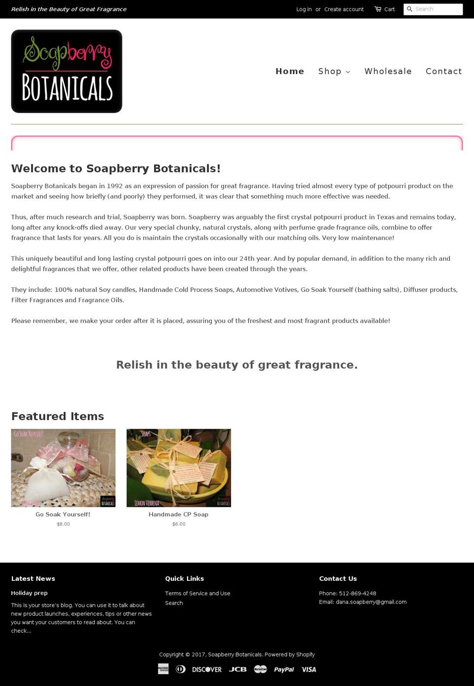 soapberrybotanicals.com shopify website screenshot