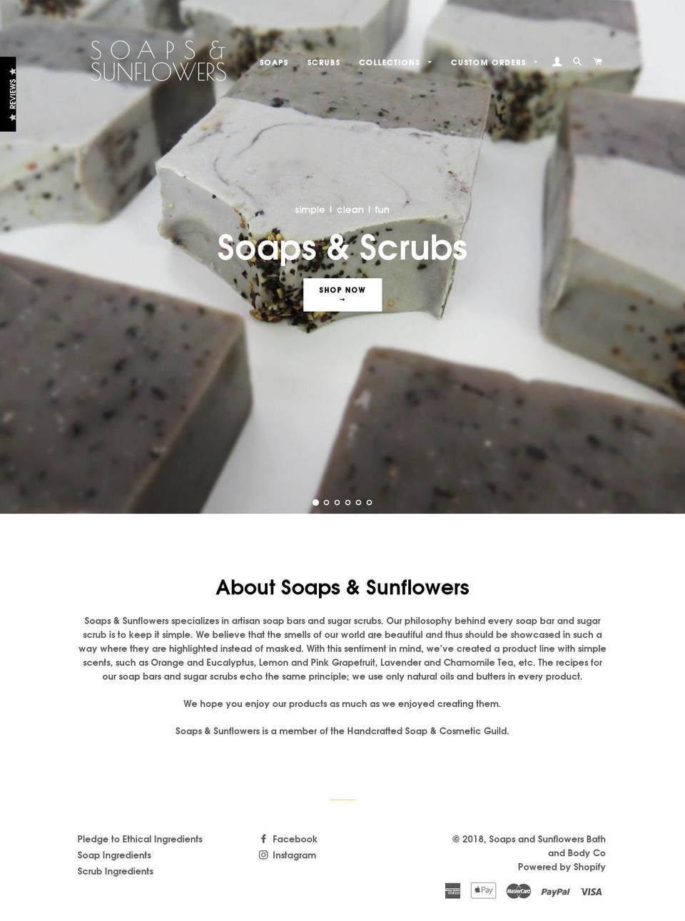 soapsandsunflowers.com shopify website screenshot