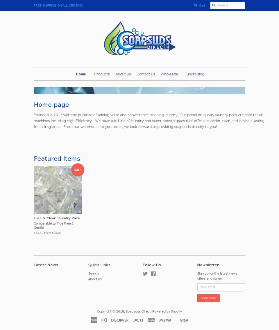 soapsudsdirect.com — Shopify storefront screenshot