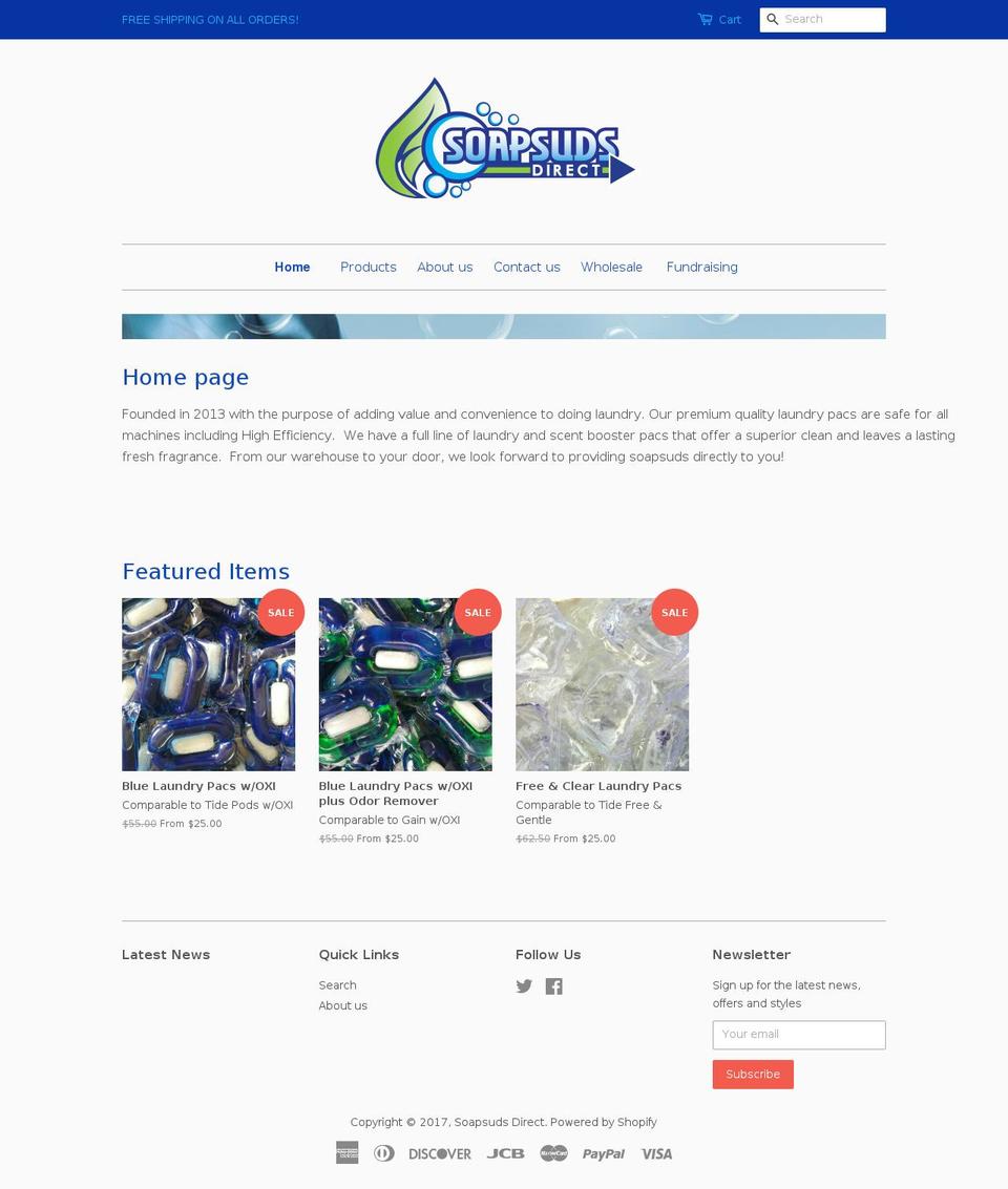 soapsudsfundraising.com shopify website screenshot