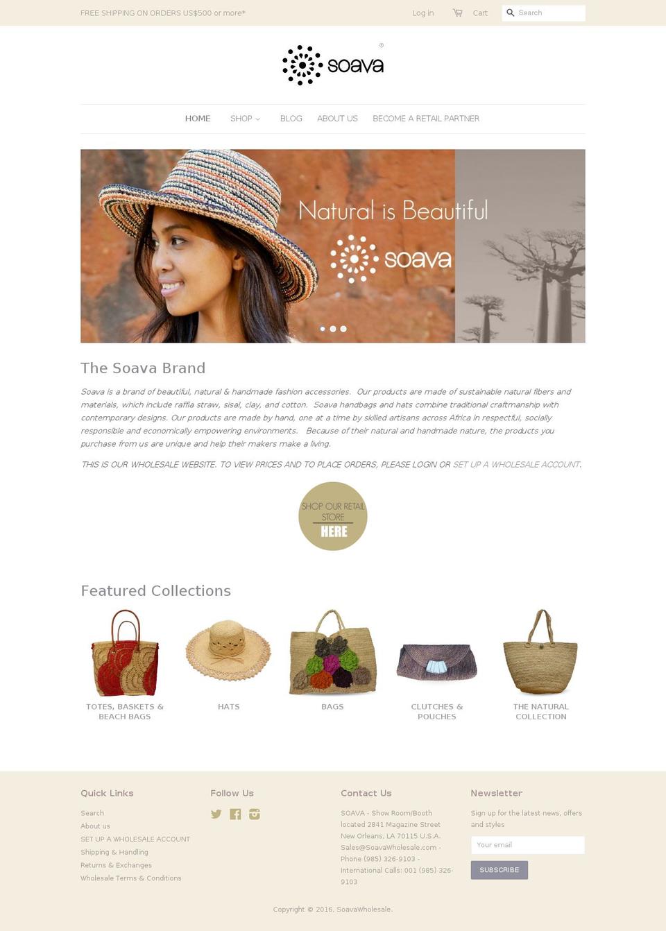 soavawholesale.com shopify website screenshot