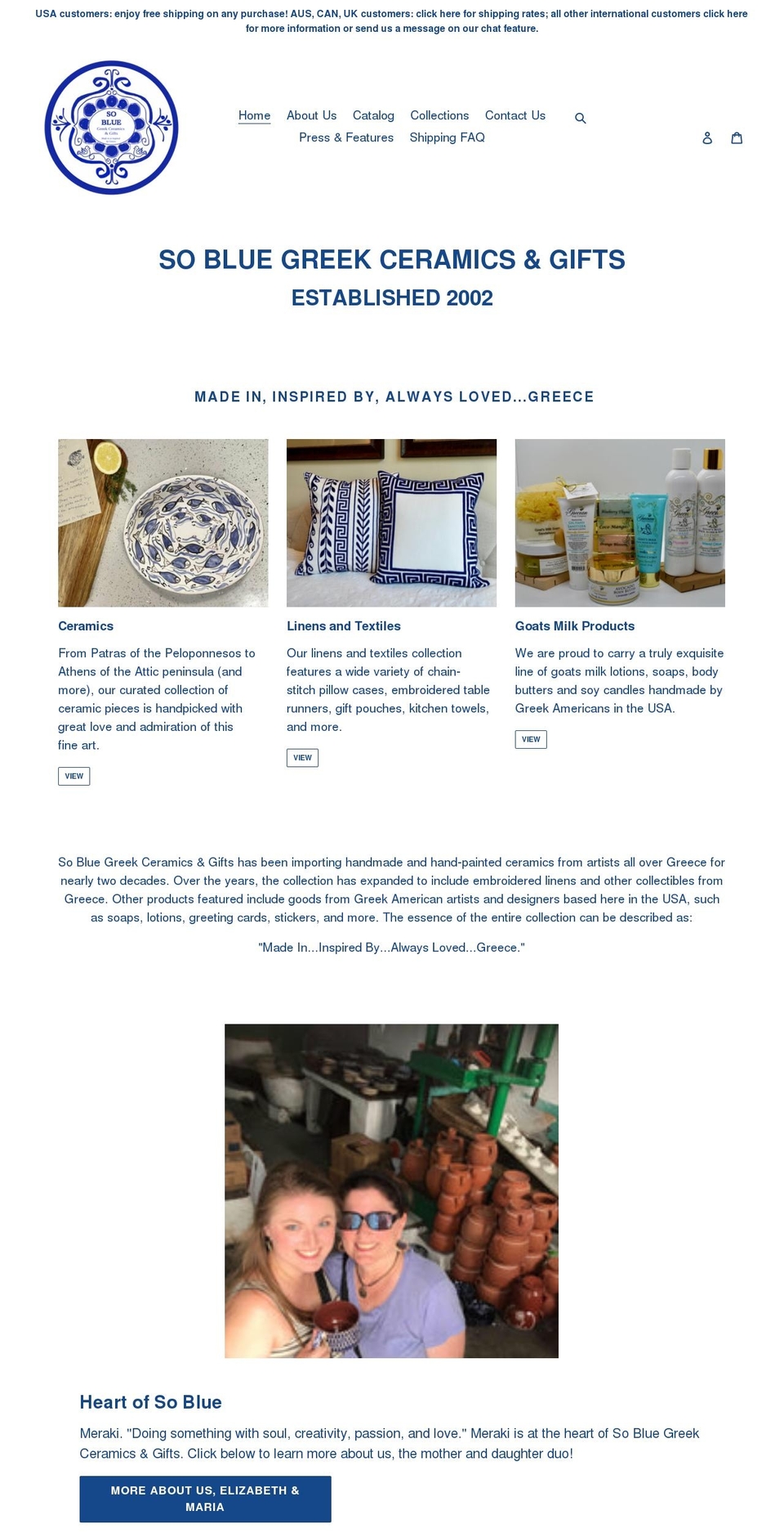 sobluegreekceramics.com shopify website screenshot