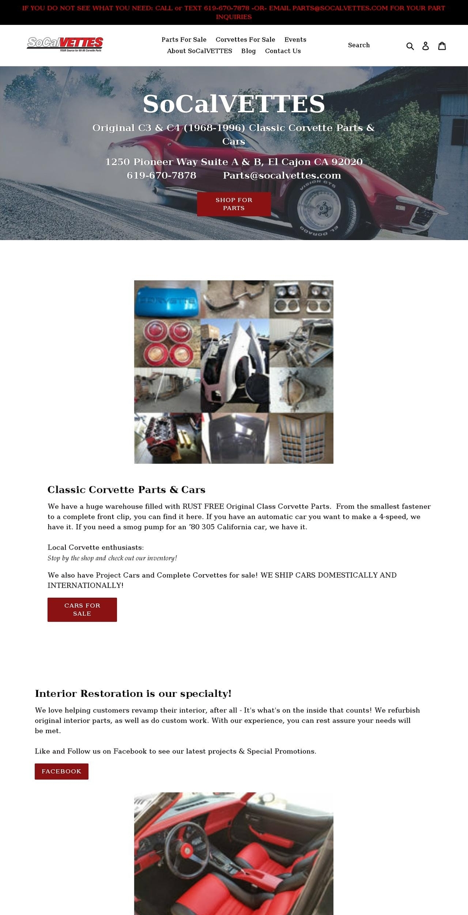 socalvettes.com shopify website screenshot