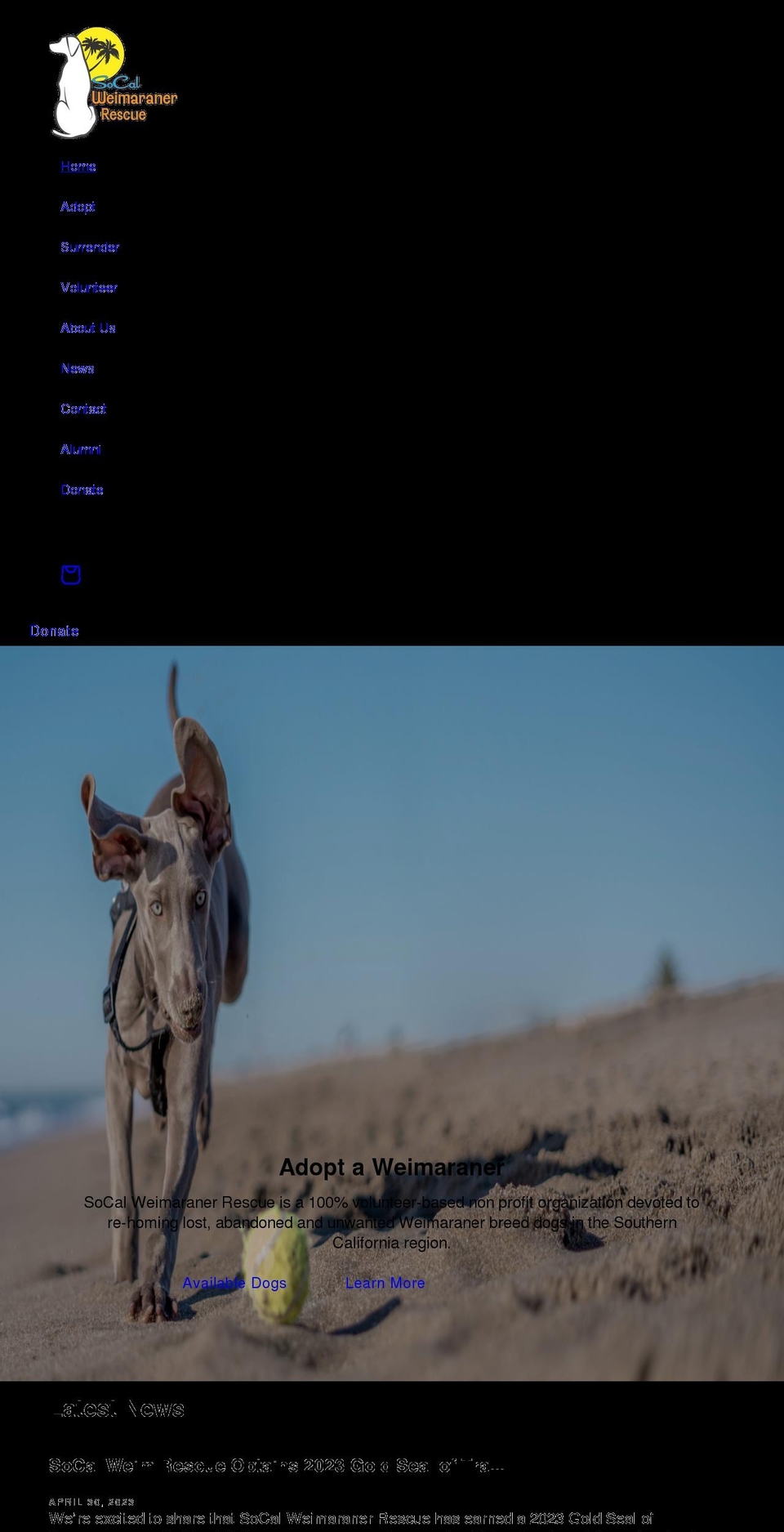 socalweimrescue.org shopify website screenshot