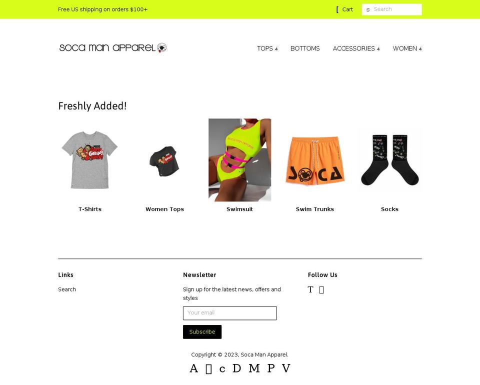 socamanapparel.com — Shopify storefront screenshot