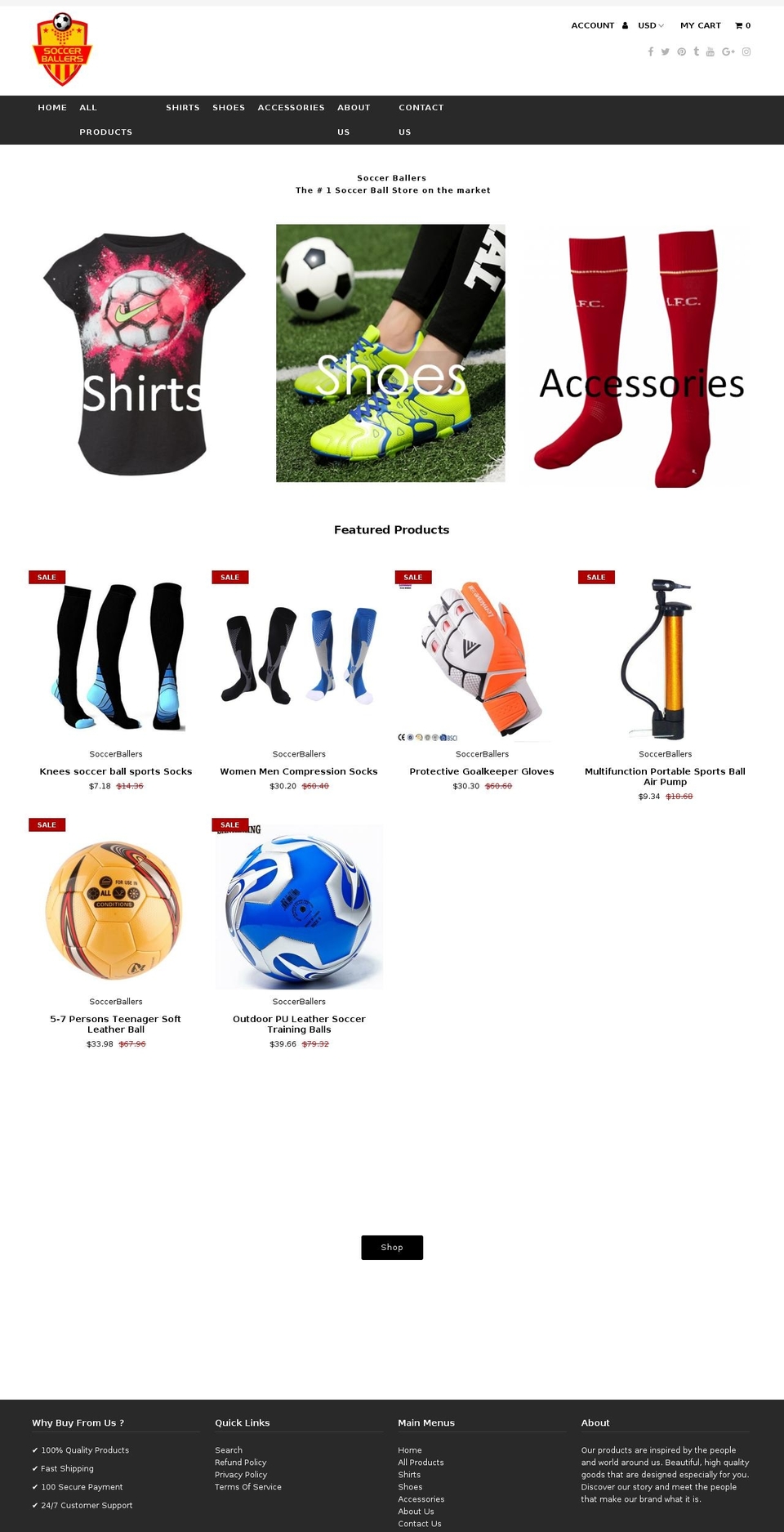 soccerballers.com — Shopify storefront screenshot