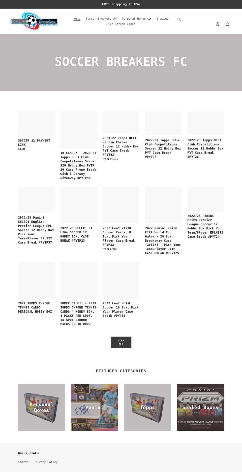 soccerbreakersfc.com — Shopify storefront screenshot