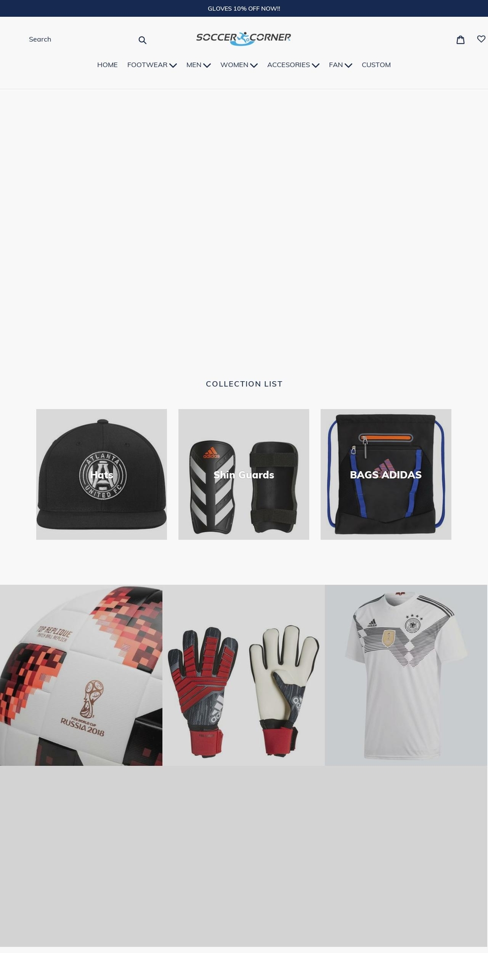 soccercornerstore.com shopify website screenshot