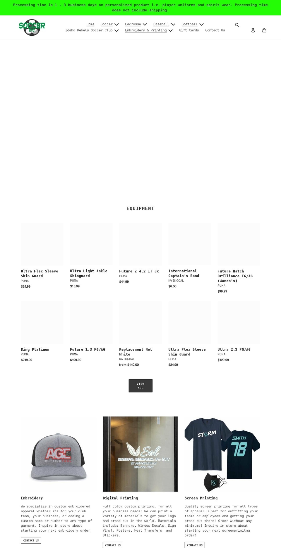 socceretcidaho.com shopify website screenshot