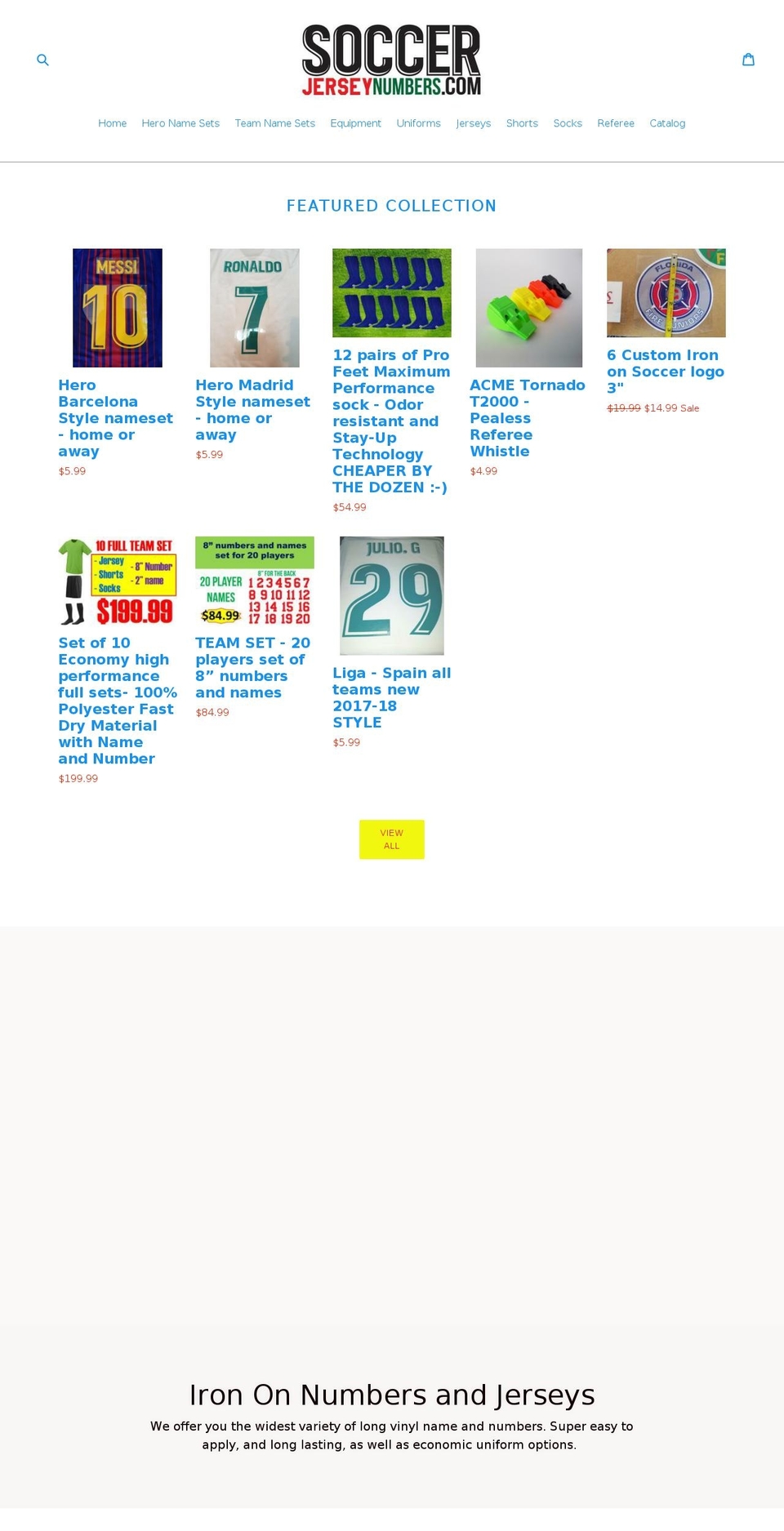 soccerjerseynumbers.com shopify website screenshot