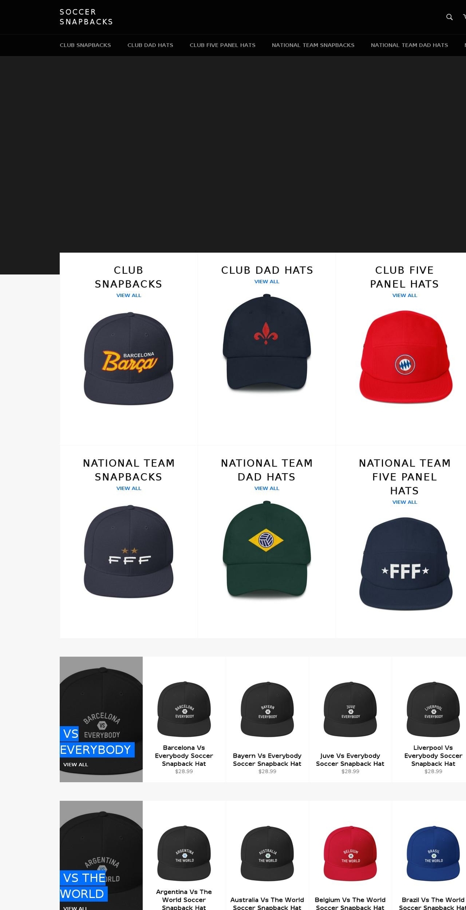 soccersnapbacks.com — Shopify storefront screenshot