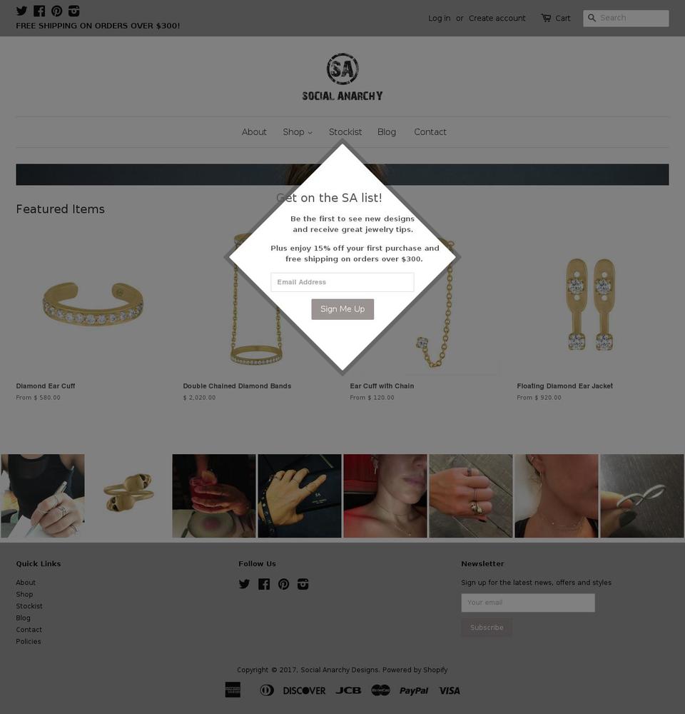 socialanarchydesigns.com shopify website screenshot
