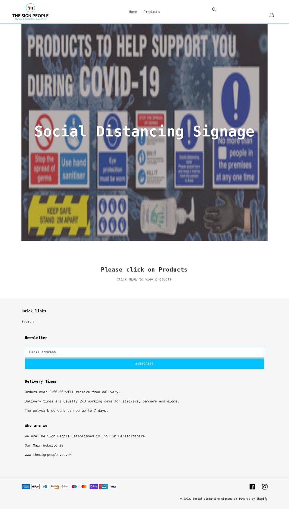 socialdistancingsignageuk.co.uk shopify website screenshot