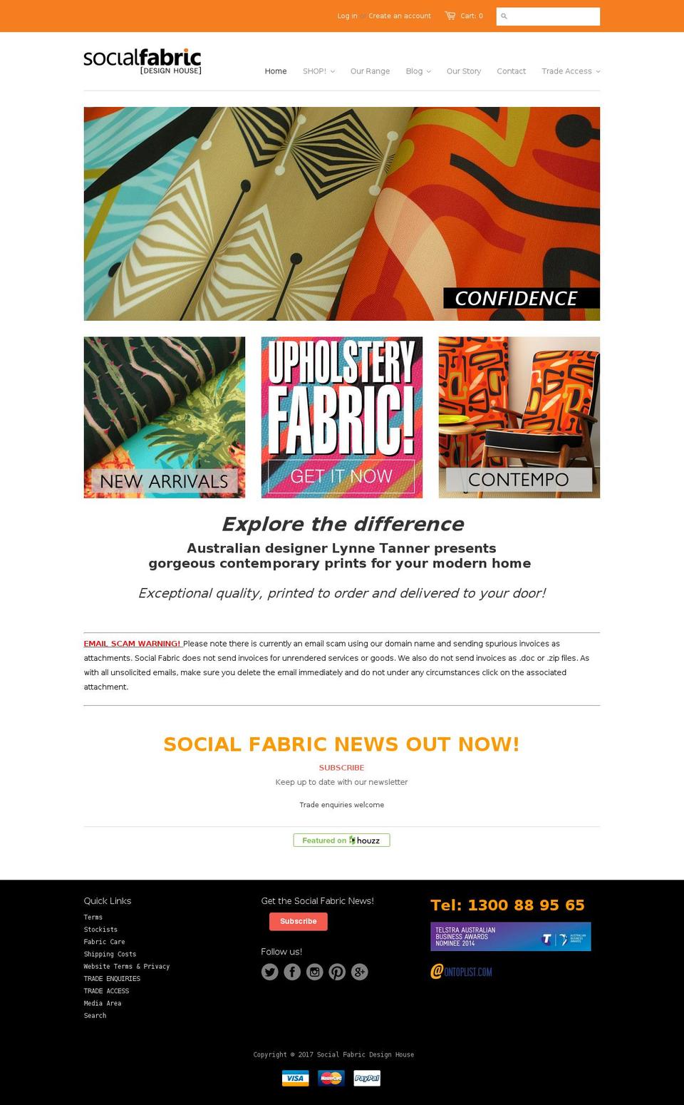 socialfabric.net.au shopify website screenshot