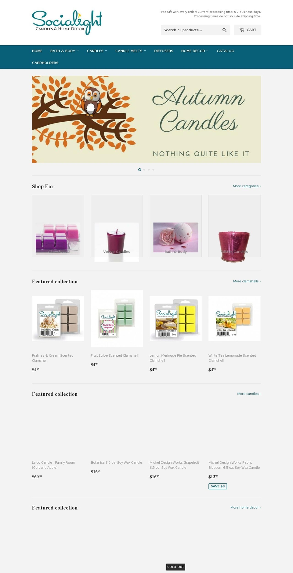 socialightcandles.com — Shopify storefront screenshot