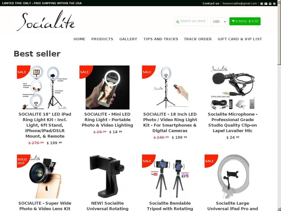 socialitelighting.com shopify website screenshot