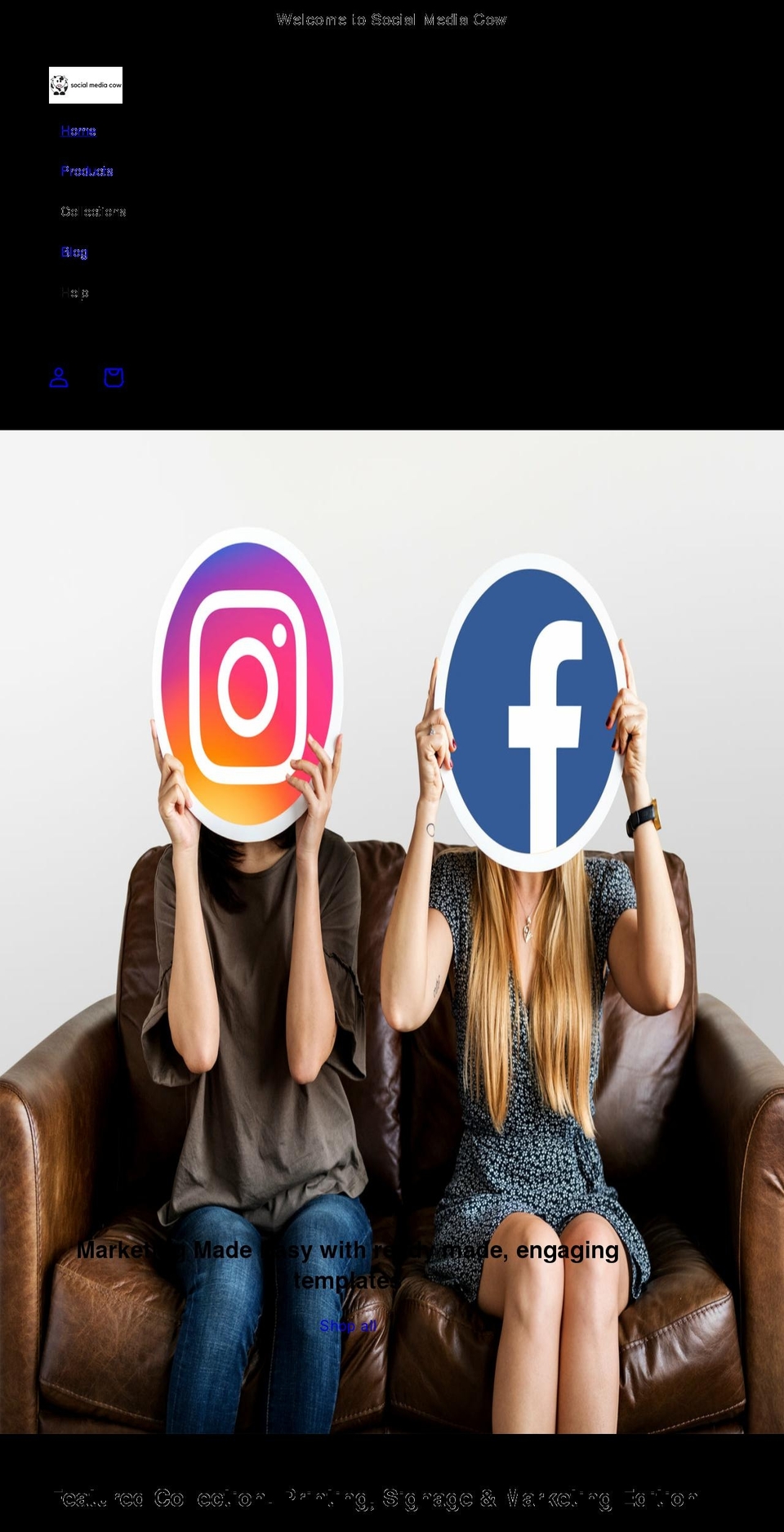 socialmediacow.com shopify website screenshot